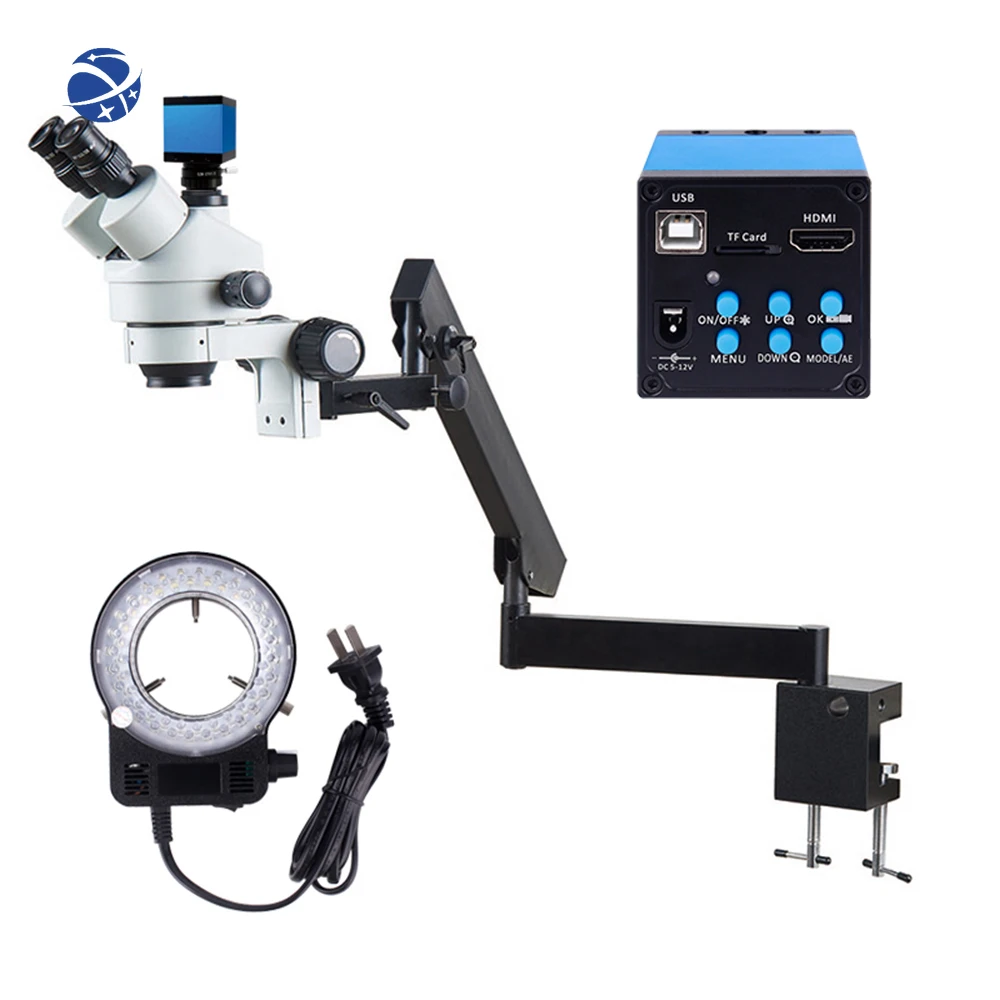 

7X-45X Zoom Trinocular Stereo Microscope With 18MP Digital Camera And LED Ring Light Articulating Arms Fixation Clamp Microscope