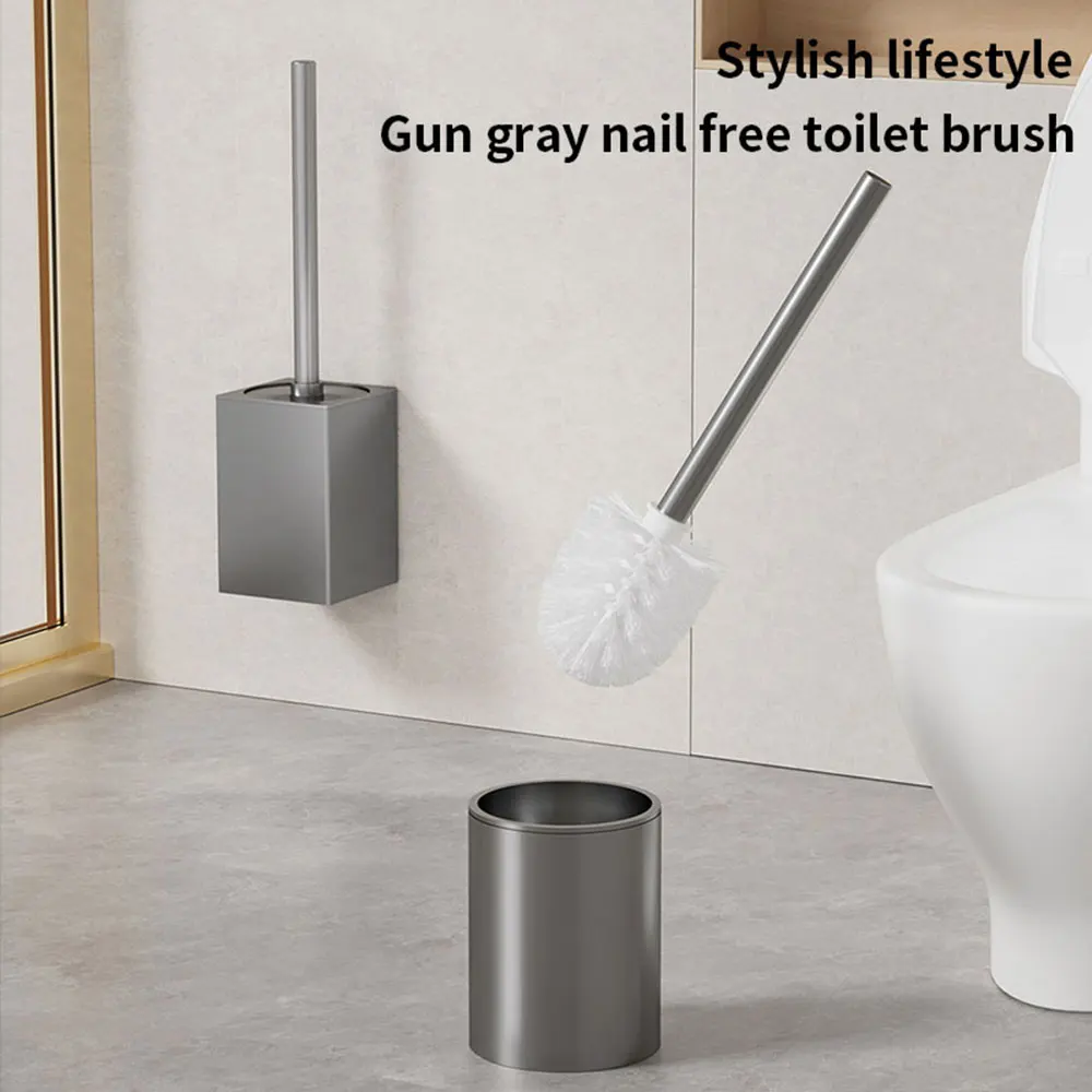 Luxury Toilet Brush Metal Shell Wall-Mounted Toilet Brush Holder No Dead Angle Home Cleaning Tools Bathroom Accessories