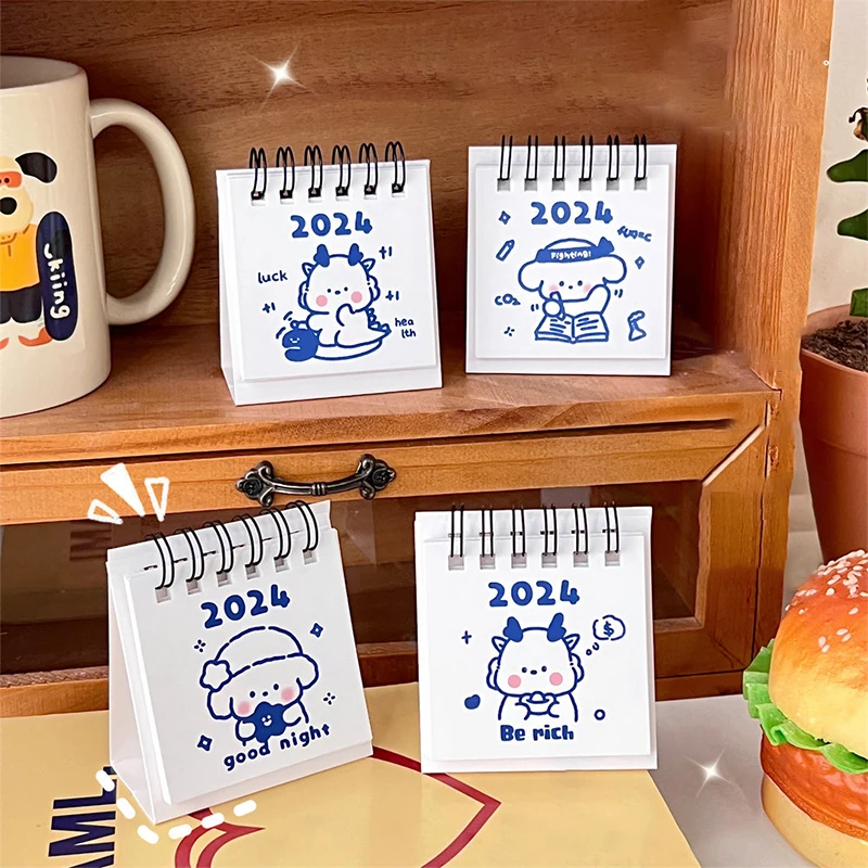 

2024 Creative Mini Cute Dragon Calendar Kawaii DIY Cartoon Animals Desk Calendar Daily Schedule Table Planner