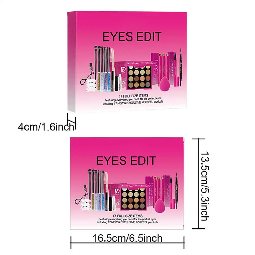 Eye Makeup Kit Professional Eyes Make Up Kits Mascara Eyeshadow Palette Eyelash Curler Brow Stamp Stencil Eyeshadow Brush Kit