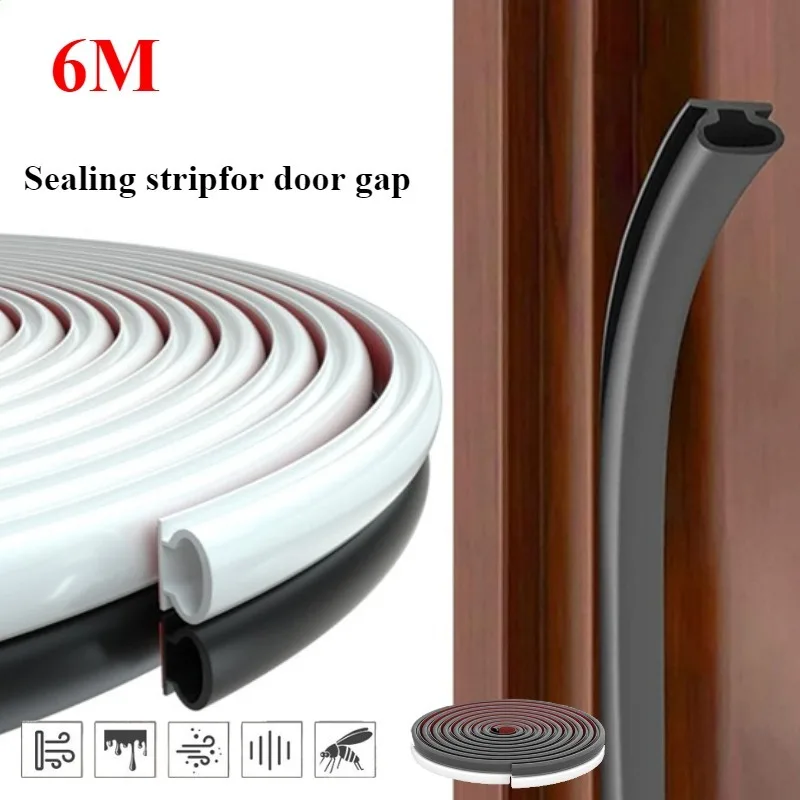 Door Seal Strip Window Seal Strip Rubber Door Weatherstripping Door Weatherstripping Sealing Strip 6M Weather stripping Door Seal Window And Door seal strip Soundproofing self-Adhesive Backing D-shape bedroom Weather Strip