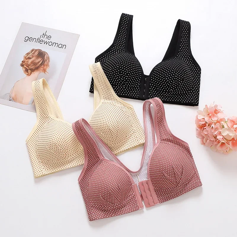 

Women Spot Print Front Buckle Bra Thin Sexy Lingeries Ladies Plus Size Breathable Vest Front Fastener Fashion Underwear Lenceria