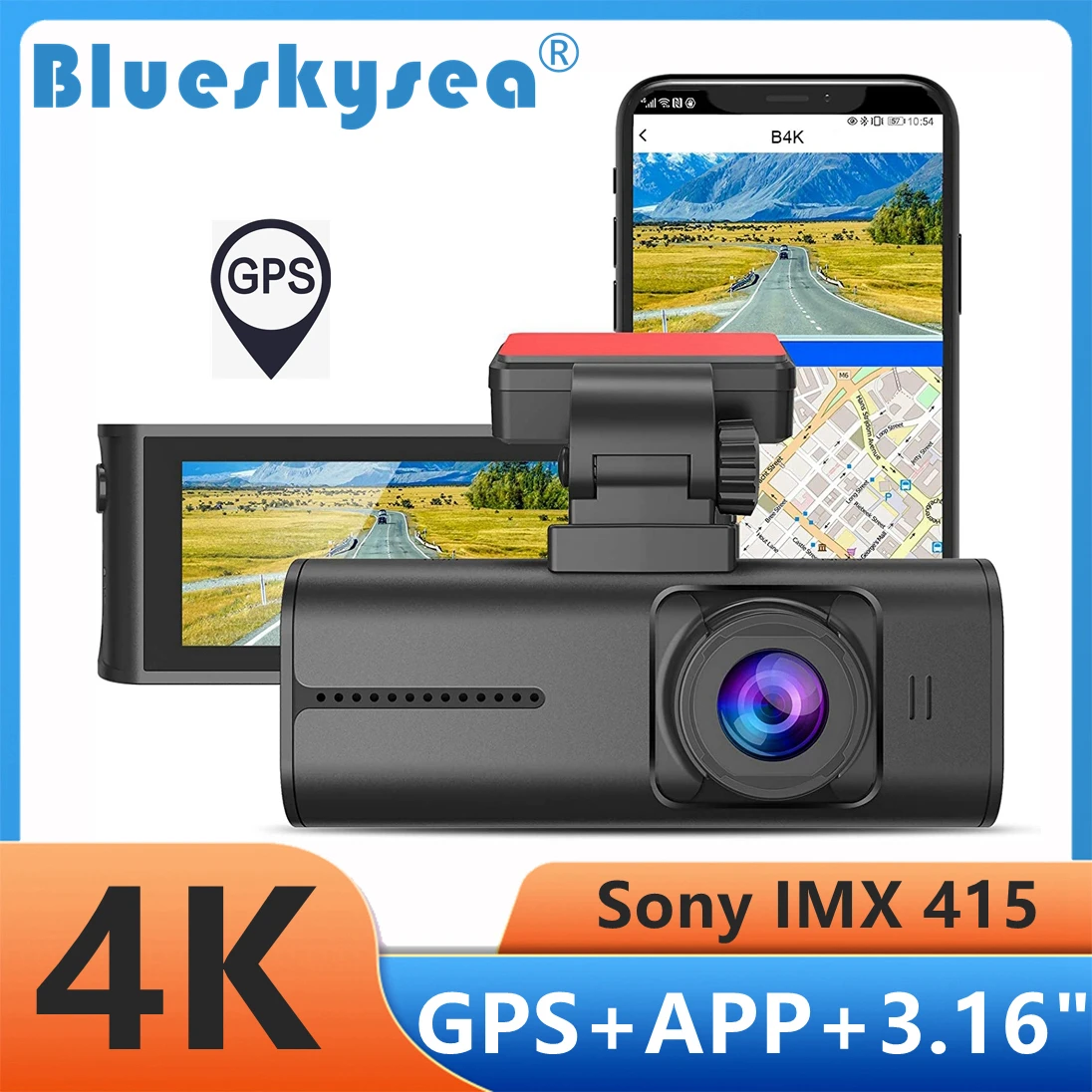 Blueskysea B4k Ultra Hd 4k Car Wifi Dash Cam Dvr Gps Camera Recorder W 