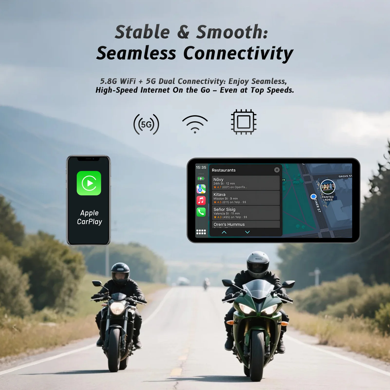 6-Inch Motorcycle Smart Display – Wireless CarPlay & Android Auto thumbnail 4