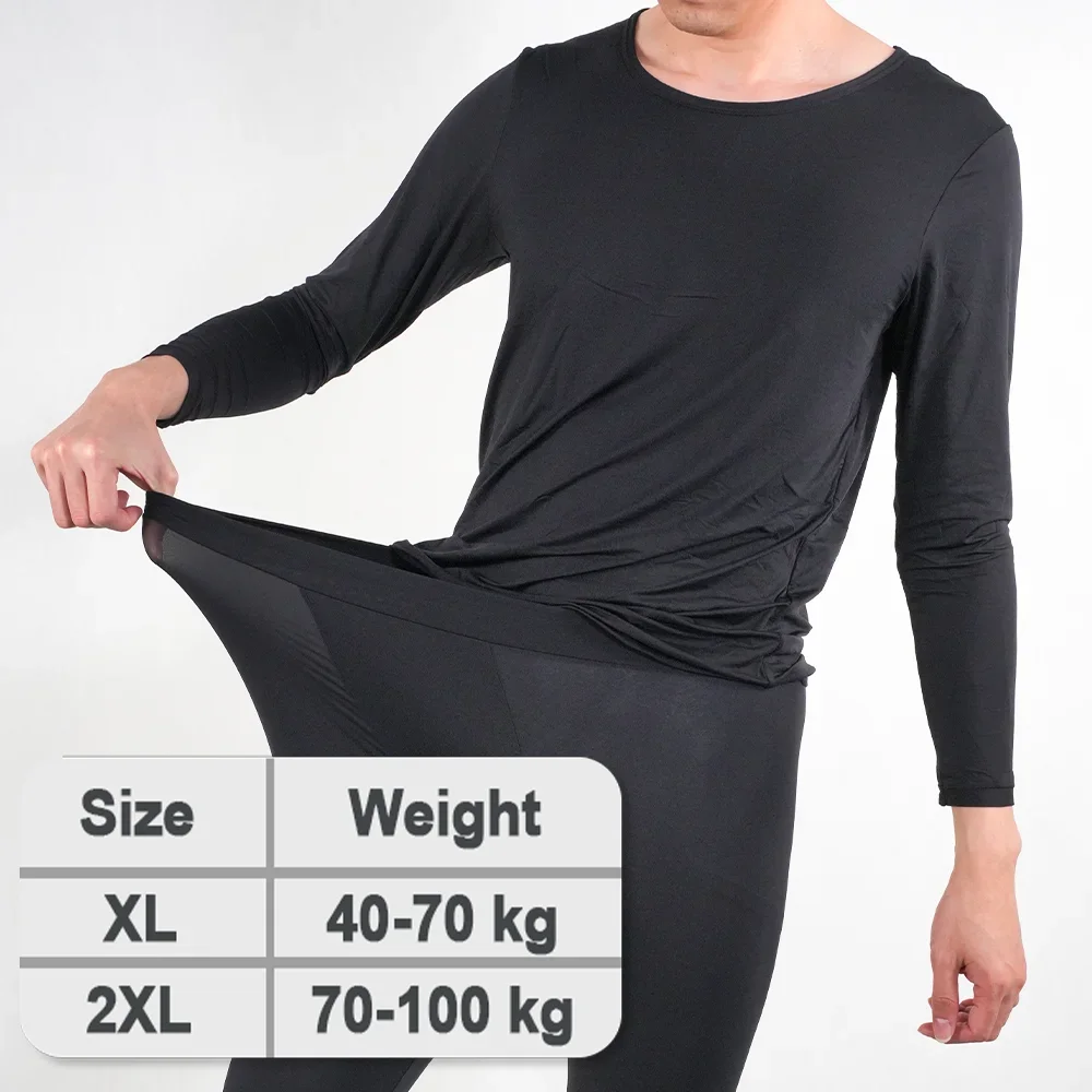 2pcs Mens Thermal Underwear Set Seamless Ultra-thin Pajamas Autumn Winter High Elastic Semi-Transparent Long Sleeve Long Johns