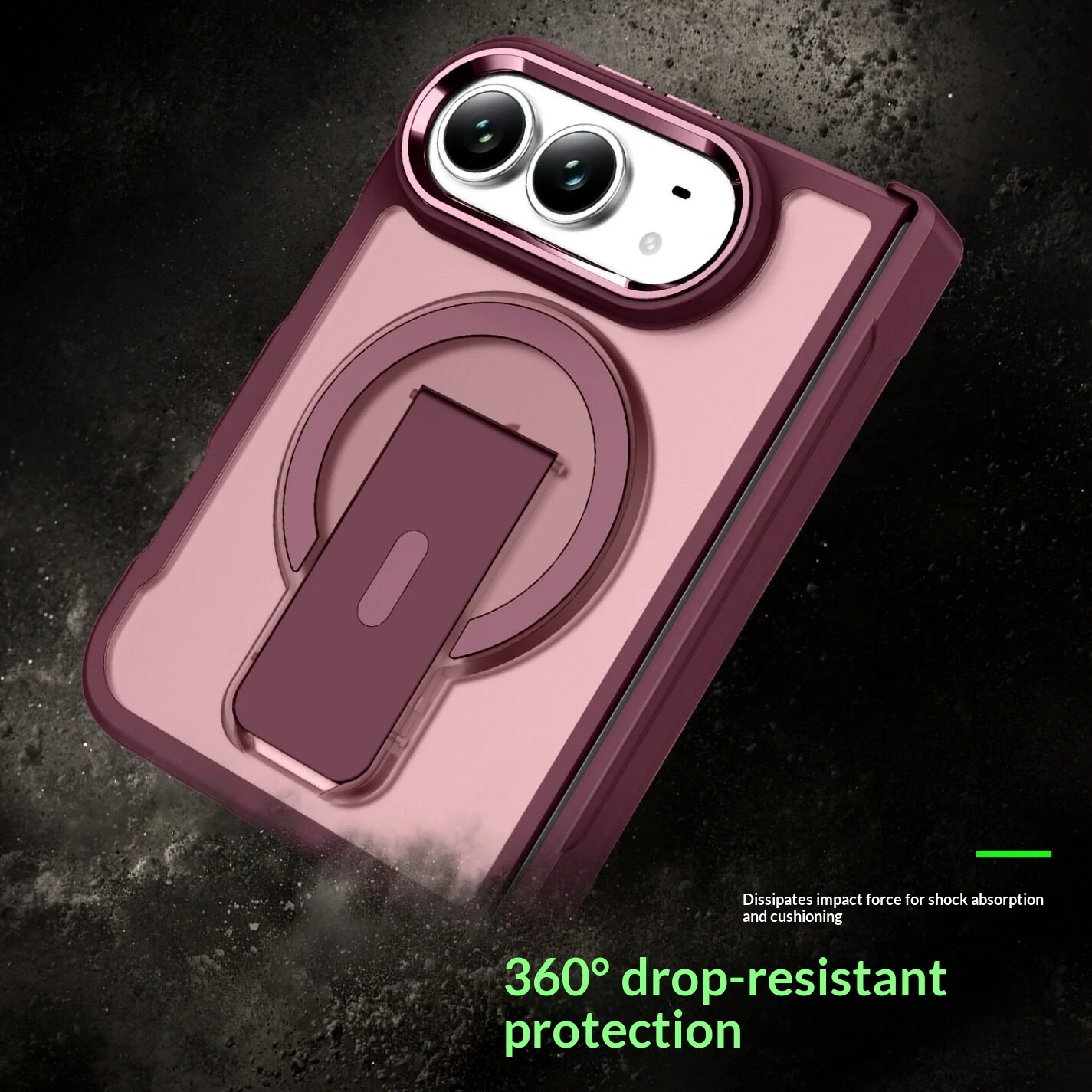 Frosted Magnetic Wireless Charging Phone Case with Stand - Translucent Hard PC & TPU Cover