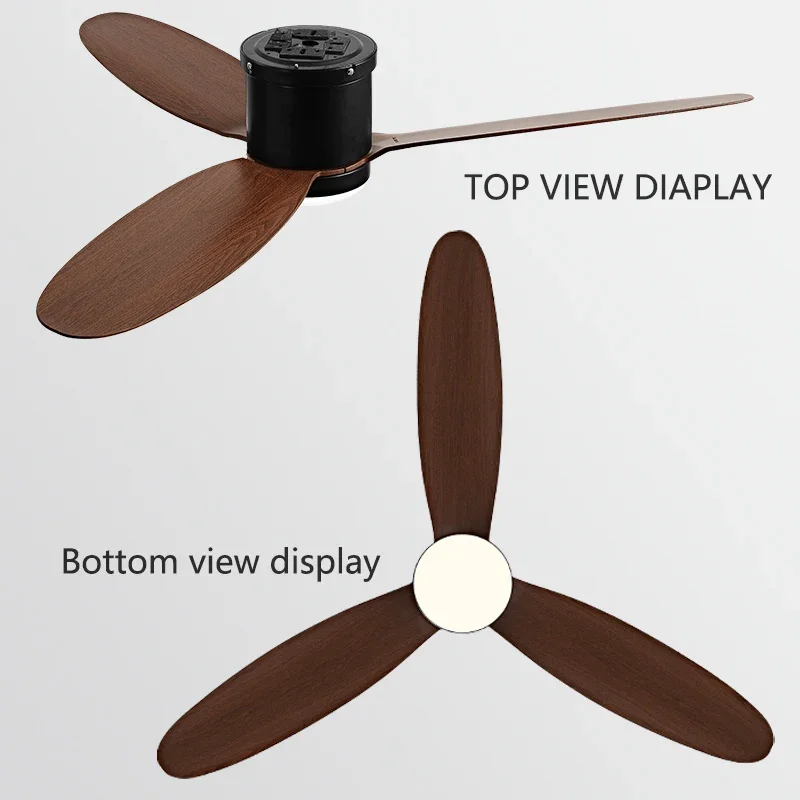 52inch Low Floor Ceiling Fan Light Black DC Remote Control Led Fan Llights Indoor Restaurant 110V 220V With Chandelier