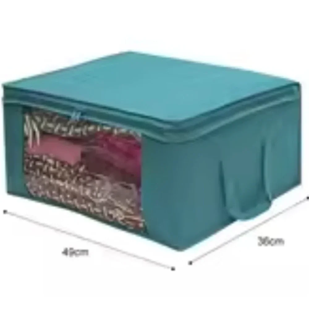 Clothing Storage Bag Large Capacity Dustproof Storage Bag Folding Non Woven Clothes Organizer Clear Window Zipper with Handles 6