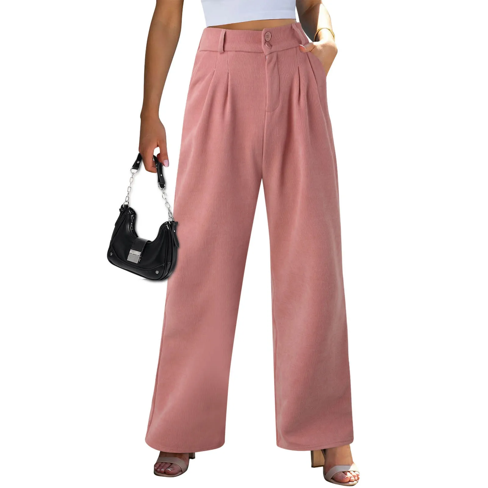 

Women Cotton Fleece Lined Casual Pants High Waist Straight Leg Slim Long Trousers Fashion Solid Color Bottoms Lady Clothing Pant