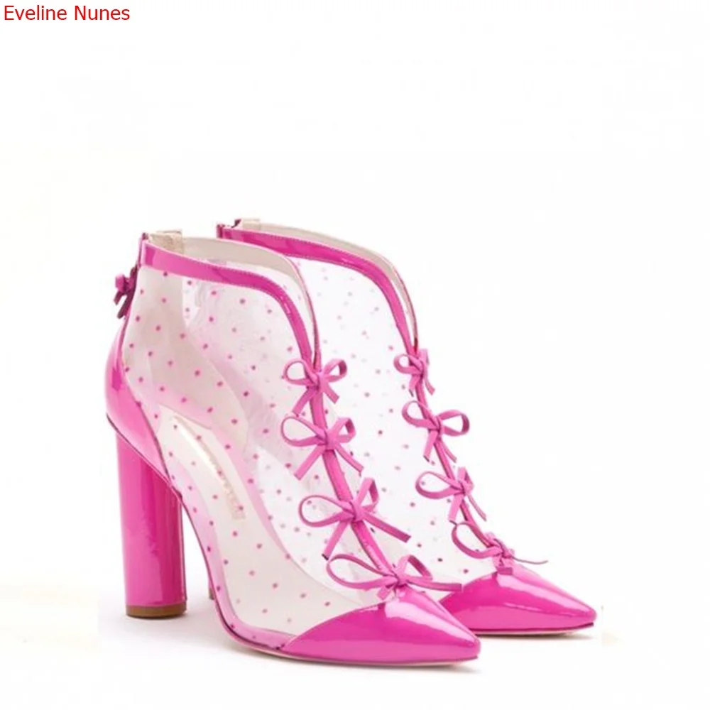 Pink Bow Zipper Boots Summer New Arrival Women's Pointed Top Round Heel Fashion Breathable Comfortable High Quality Shoes