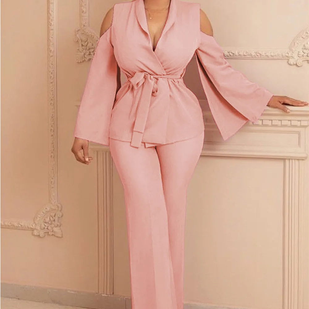 8 Wholesale Women Business Suit Elegant Fashion Tassel 2 Piece Set Sexy  Deep V Long Sleeve Belts Lady Outfit Blazer + Pants 8474 - Pant Suits -  AliExpress