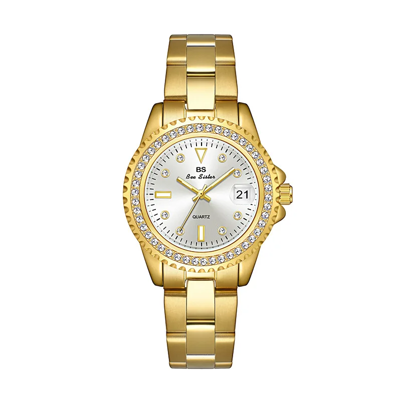 Diamond Womens Watches Gold Stainless Steel Clock Luxury Fashion Casual Calendar Quartz Watch For Women Ladies Wristwatches Gift