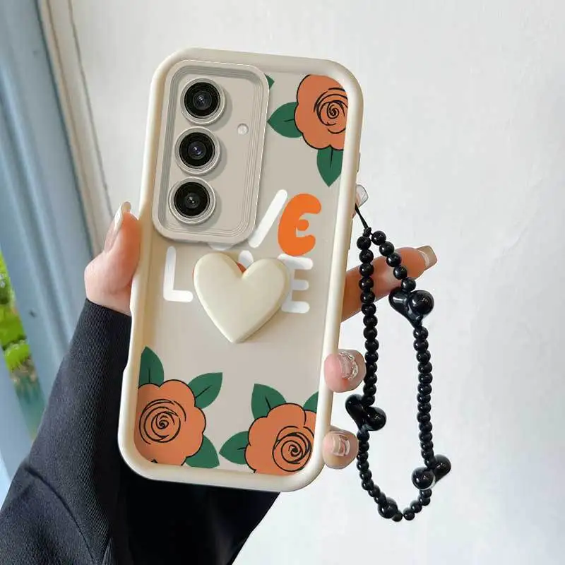3 pezzi (custodia per telefono con motivo rosa a cartone animato + cordino + decorazioni artigianali) adatte per custodia per telefono Galaxy A14 4G/A15/A12/A14 - immagine 4