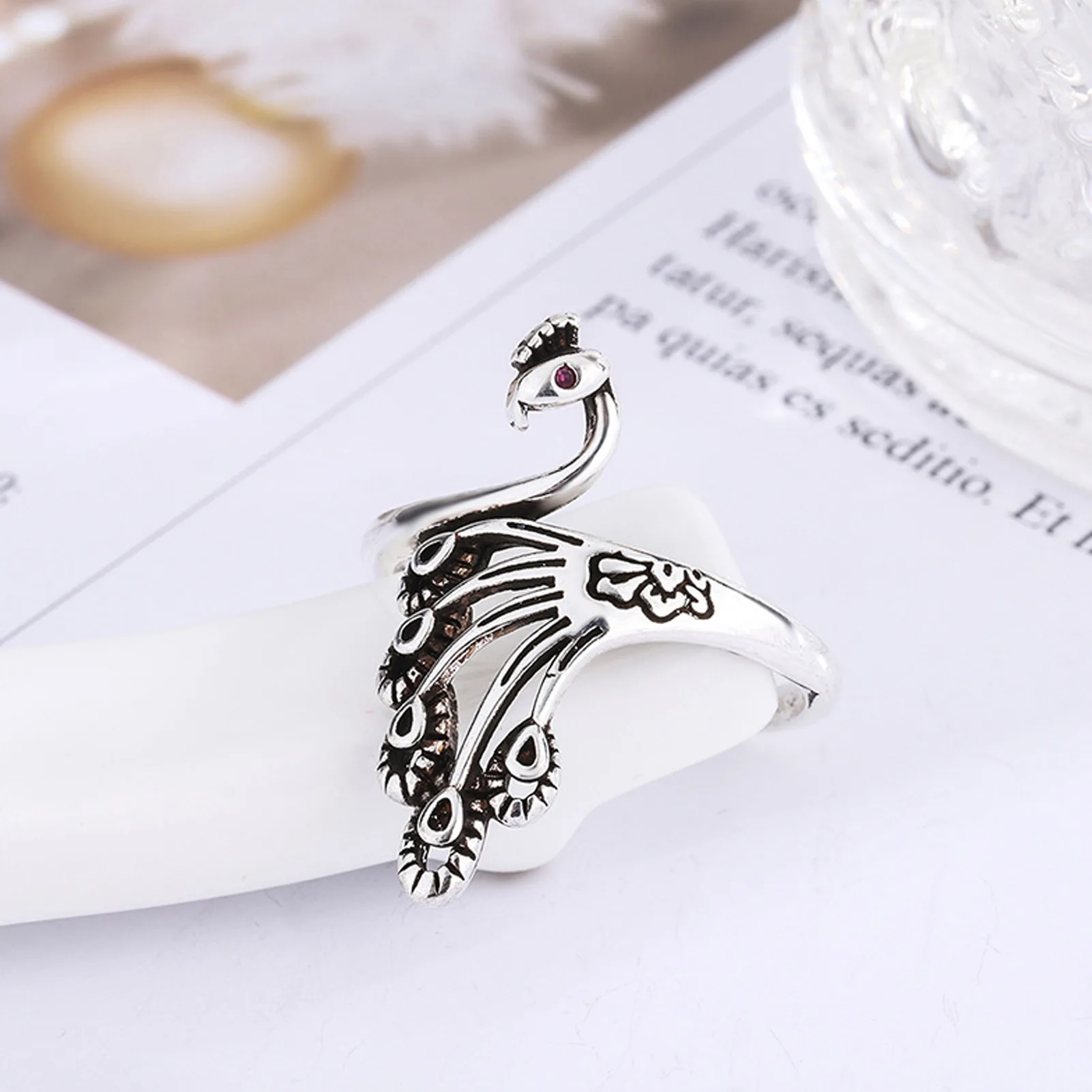 Peacock Open Ring Knitting Loop Rings Decorative Ethnic Style Crochet  Finger 925 Sterling Silver - AliExpress