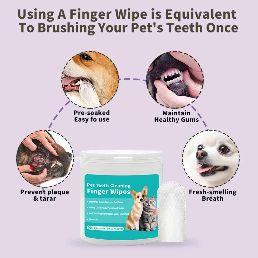 Pet Cleaning Products Disposable Finger Toothbrush Pet Teeth Cleaning Finger Covers Wet Wipes Dog and Cat Oral