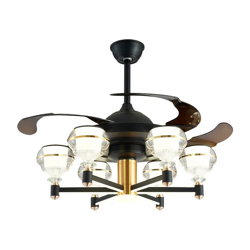 GISELLE Ceiling Fan With LED Light Black Remote Control 220V 110V Home Decorative For Living Room Bedroom Restaurant
