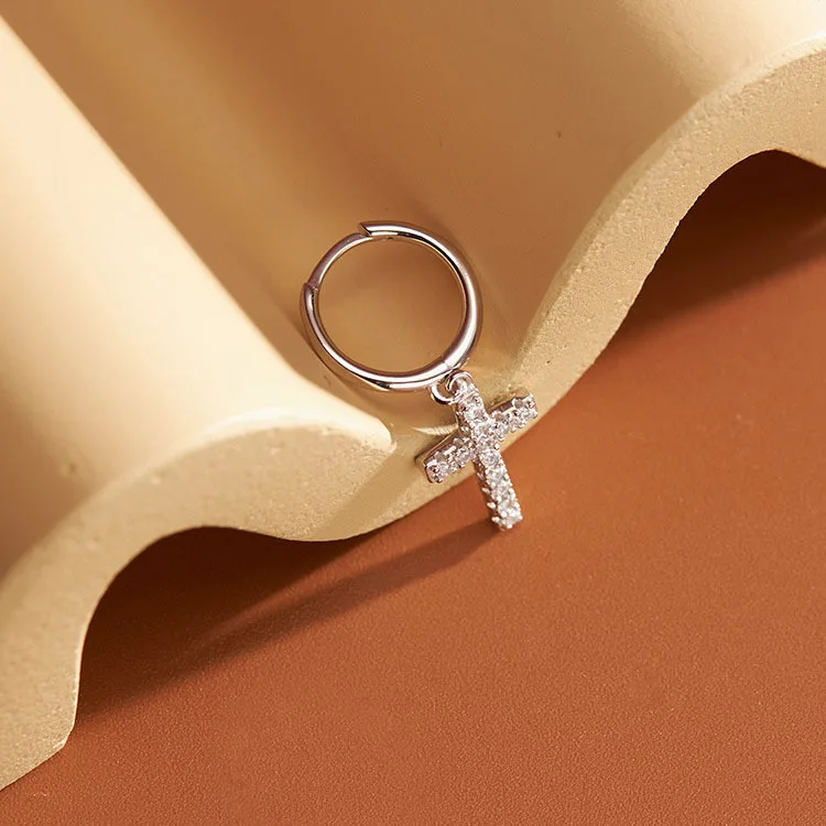 Pendant Earrings Cross Earrings REETI Fashion Silver Color Cross Zircon Pendant Earrings Women Men Hop Piercing Personality Earrings Party Jewelry