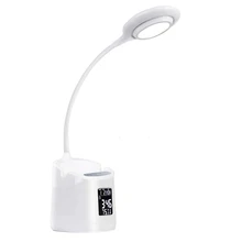 

LED Desk Lamp, USB 3 Lighting Modes Stepless Dimamable Tactile Table Lamp, Calendar Display And Temperature Display