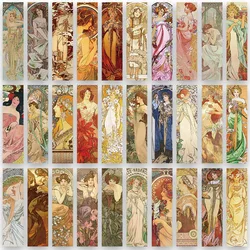 Retro Aesthetic Mucha Girls Paper Bookmarks - 30pcs for Students and Office Users (30pcs)