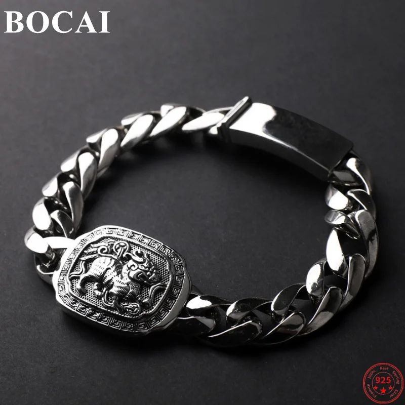 

Браслет BOCAI из стерлингового серебра 925 пробы для мужчин, новая модная цепочка-плетка с священными животными, богатство, бесплатная доставка