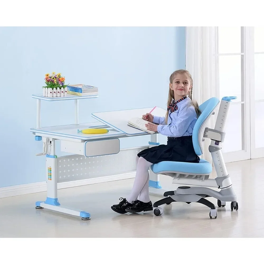 Height Adjustable Study Desk 43" with Drawer & Chair (Desk and Chair Bundle – DX Series Blue) 3