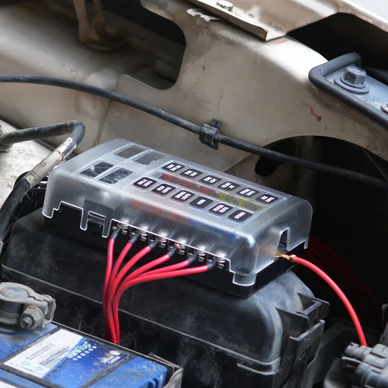 12V 24V Blade Fuse Box Holder 12/6 Ways Modified Fuse Box Terminal Block with LED Warning Light for Car Boat Marine Trike
