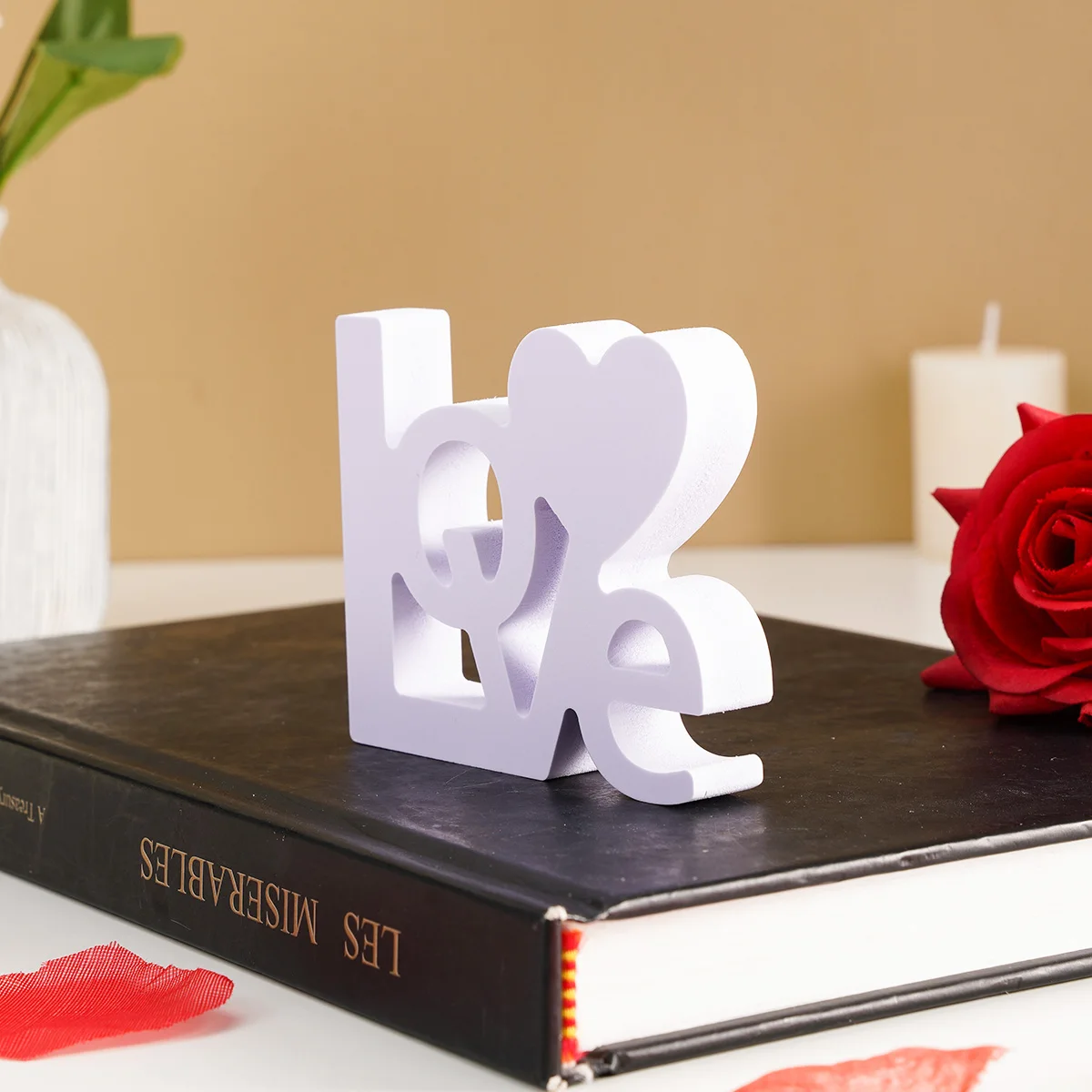 1PC, white double-layer heart-shaped LOVE/HOME letter decorative item