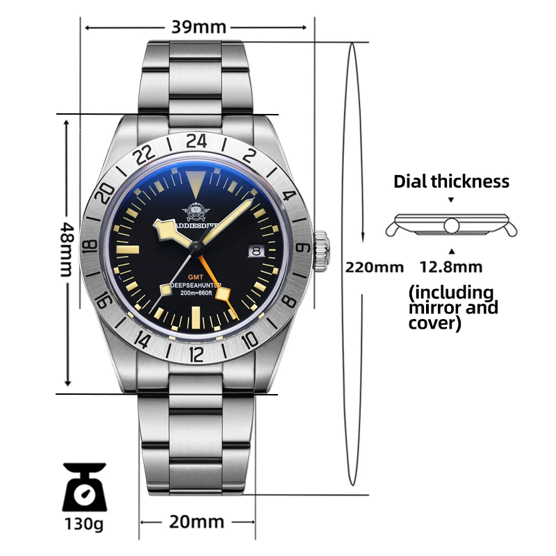 ADDIESDIVE 2023 New Men Watches Luxury Sports Diving Stainless Steel Watch 39mm GMT Business Quartz Wristwatch Waterproof 200m