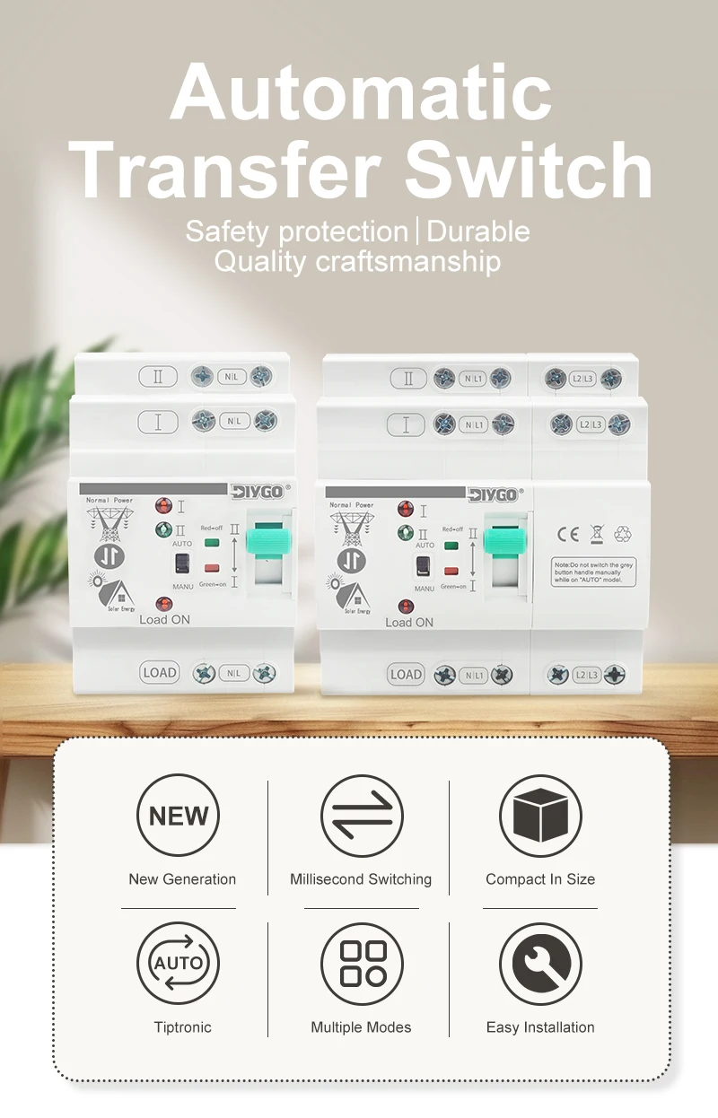 Din-Schienen-Solar-ATS-Automatik-Transferschalter, kleiner 3-Phasen-elektrischer unterbrechungsfreier Wahlschalter, PV-System, Dual Power 80 A, 2/4 P – Detail 1