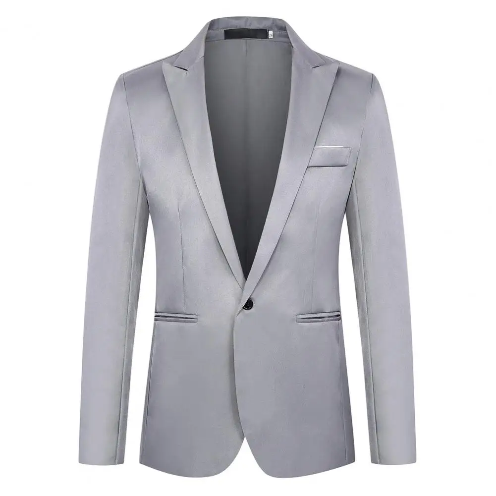 Thin Pockets Men Blazer Long Sleeve Single Button Lapel Suit Jacket Suit Coat Trendy Business Blazer Outwear Wedding Suit Coat 4