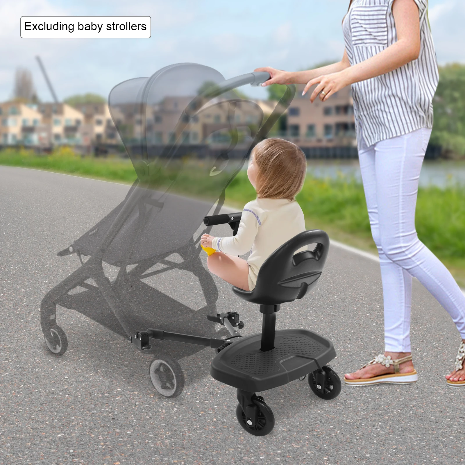 2-in-1 Universal Stroller Ride-On Board with Removable Seat,