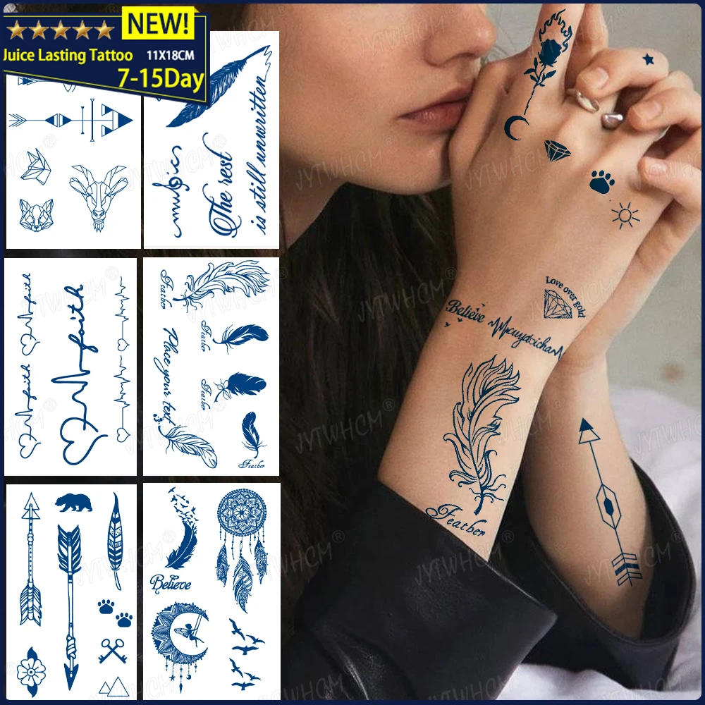 

Semi Permanent Ink Lasting Waterproof Tattoo Sticker Feather Sexy Tattoo Heart Arrow Fake Tattoo Forearm Hand Tattoo Men Women