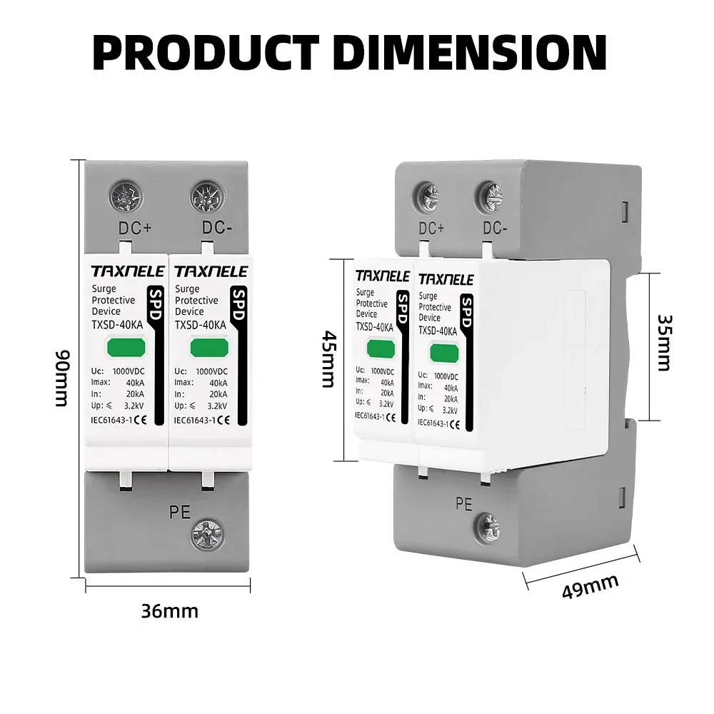 Surge Protector DC SPD 600V 1000V 2P 20KA 40KA 60KA Voltage Protector Solar PV Lightning Arrester