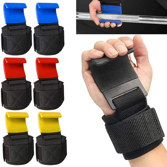 1Pair Weight Lifting Hook Grips With Wrist Wraps Hand-Bar Wrist