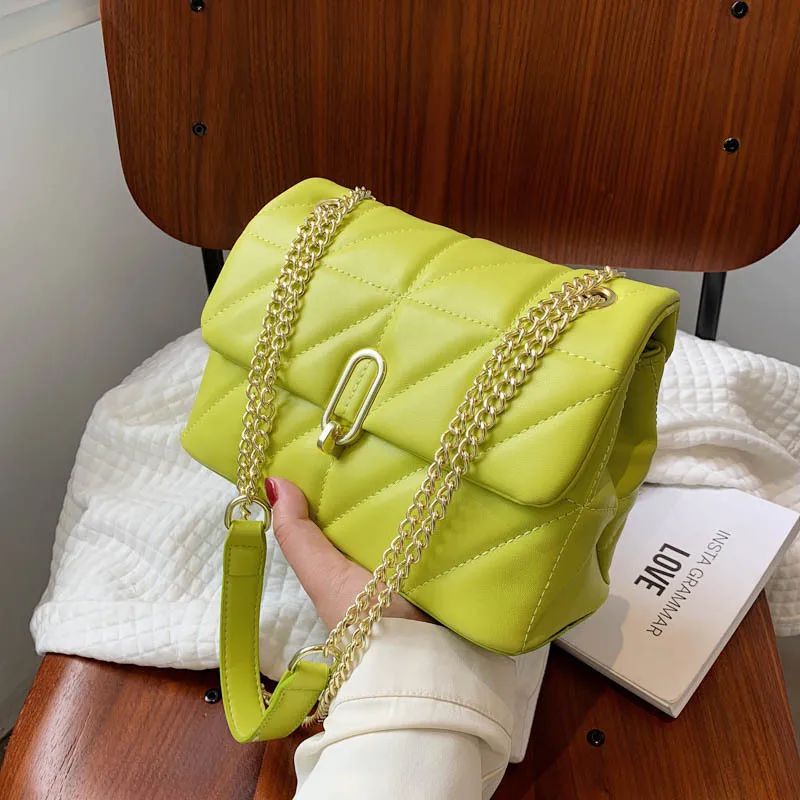 New Green Casual Chain Crossbody Bags For Women Fashion Simple Shoulder Bag Ladies Designer Handbags PU Leather Messenger Bags