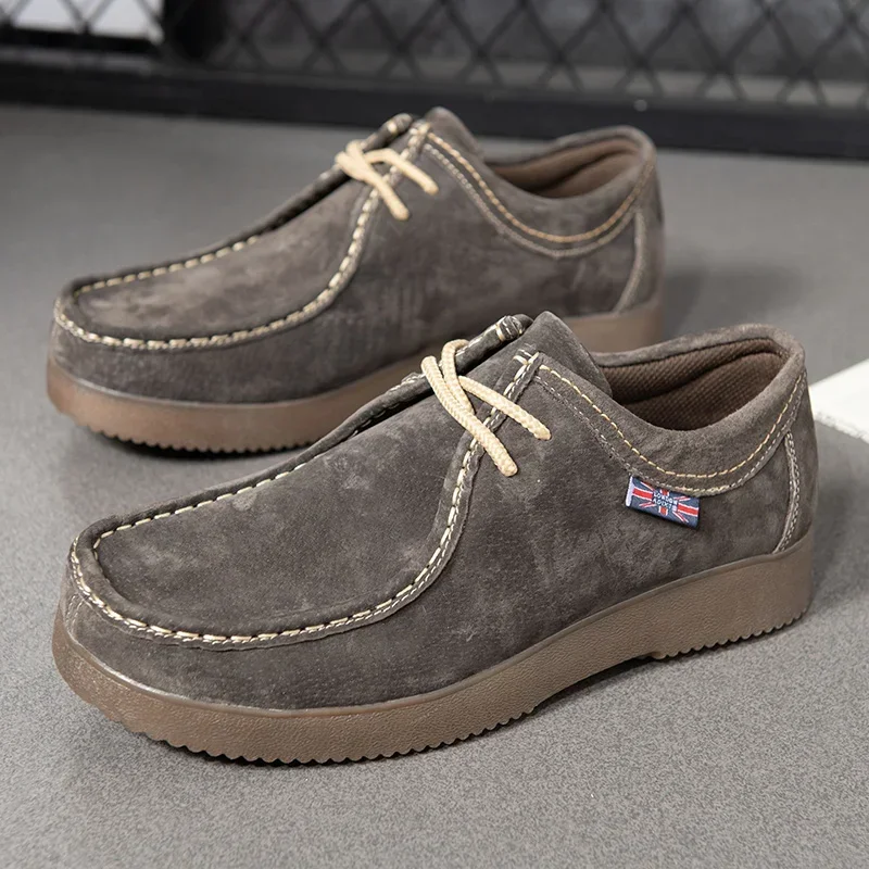 Mens Casual Suede Leather Walking Sport Shoes Lace-up Outdoor Antiskid Sneakers Business leather shoes anti slip shoes