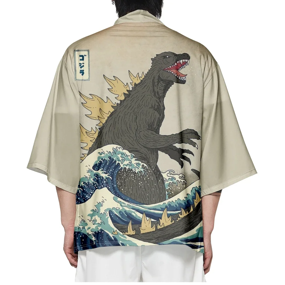 new Japanese Style Cartoon Monster pattern Kimono outdoor Casual Harajuku Style unisex Cardigan Traditional Men's Cosplay Haori
