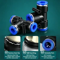 5PCS PE Pneumatic Tee Fitting - Plastic Push in Air Connector Tube Quick Release Hose Pipe Adapter for 4mm 6mm 8mm 10mm 12mm 6