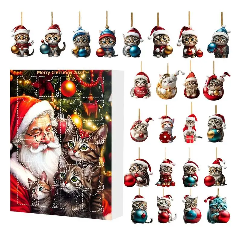 2D Flat Ornament christmas Advent Calendar 2024 Cats Countdown Calendar 2025 kitten Decoration Cartoon Festival party Supplies