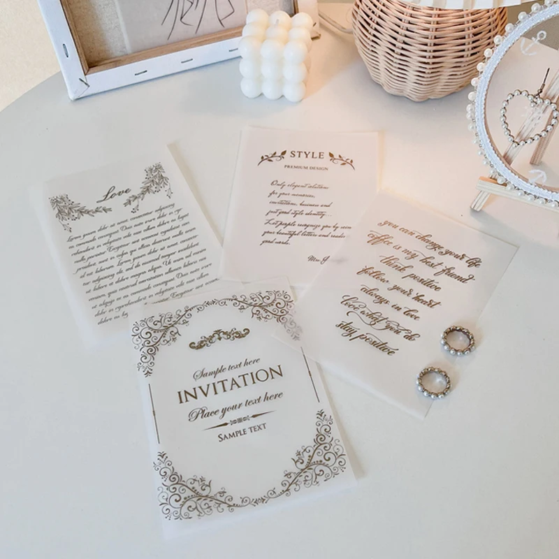 

6Pcs Retro Printing Text English Printing Transparent Sulfuric Acid Paper Party Supplies Photography Props