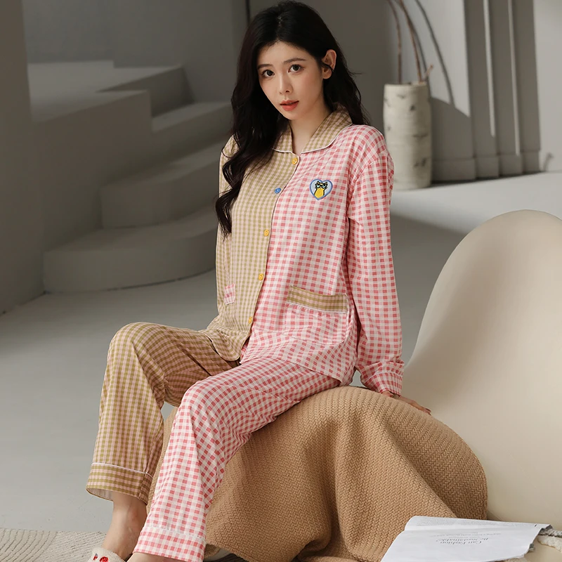 Spring Autumn Casual Sleepwear Ladies Cotton Pajama Sets Homewear Women's Casual Luxury Pajamas Thin Pajamas Female Sleepwear