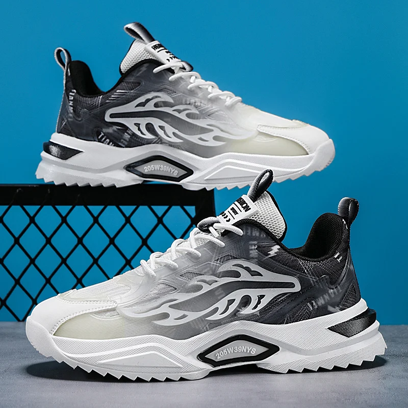 Men's Lace-Up Gradient Color Casual Sneakers, Comfortable and Stylish Thick-Soled Shoes Suitable for Outdoor Walking, Jogging, and Camping, Versatile Casual Wear, Lightweight and Durable Design, Suitable for Men, Suitable for Gym and Outdoor Activities