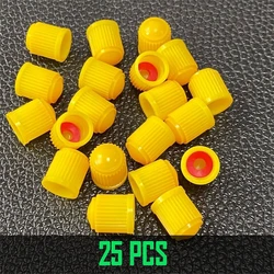 Premium Tire Valve Caps with Rubber Seal - Dustproof and Durable for Cars, Trucks, and Bikes (Yellow - 25Pcs)