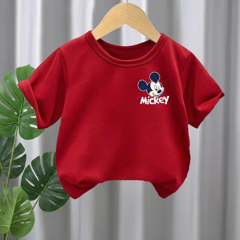 2026 여름 새로운 스타일 소년 캐주얼 티셔츠 미키 프린트 아동용 O 넥 반팔 탑 키즈 패션 야외 의류 편안한