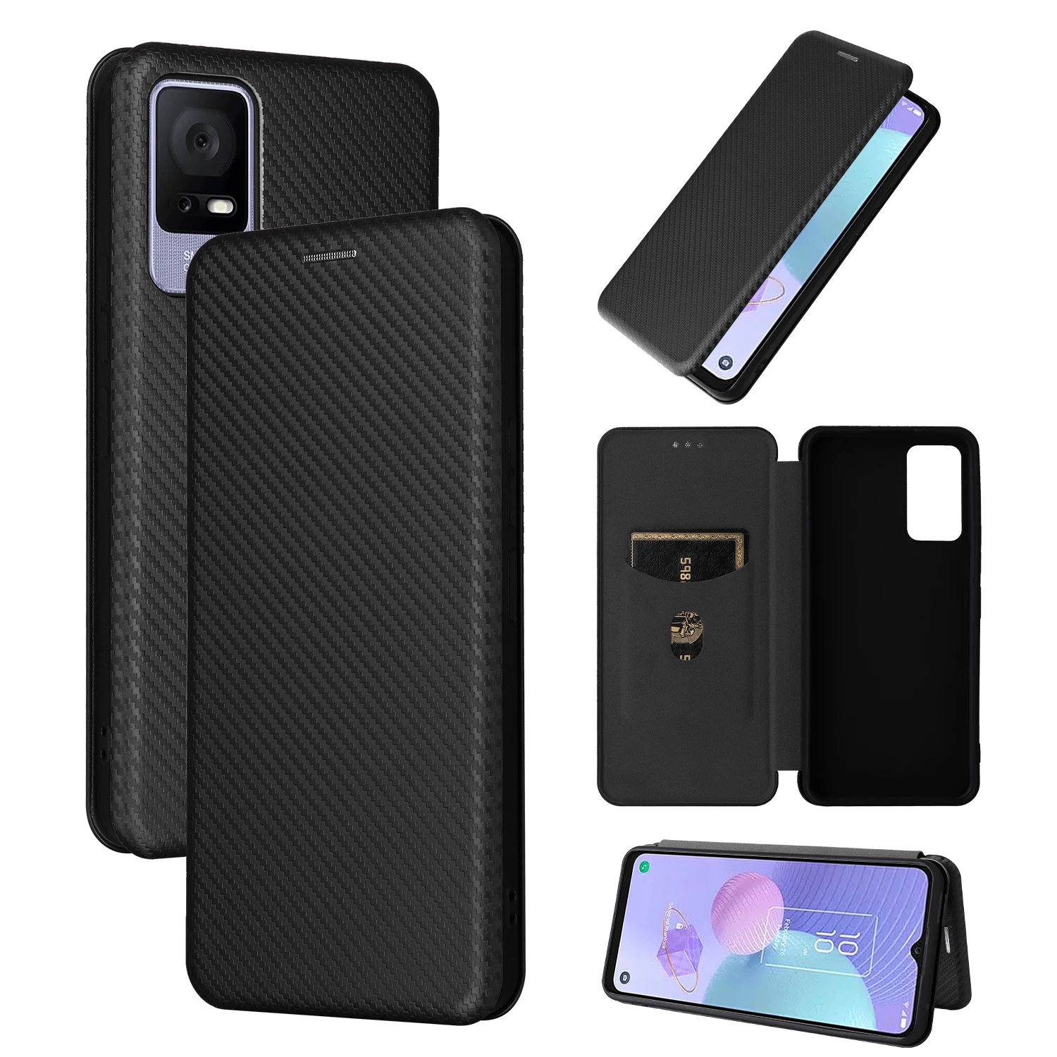 For TCL 405 406 T506D Carbon Fiber Flip Leather Case For TCL 405 406 Tcl405 T506D Business Magnetic Wallet Card Slot Slim Cover