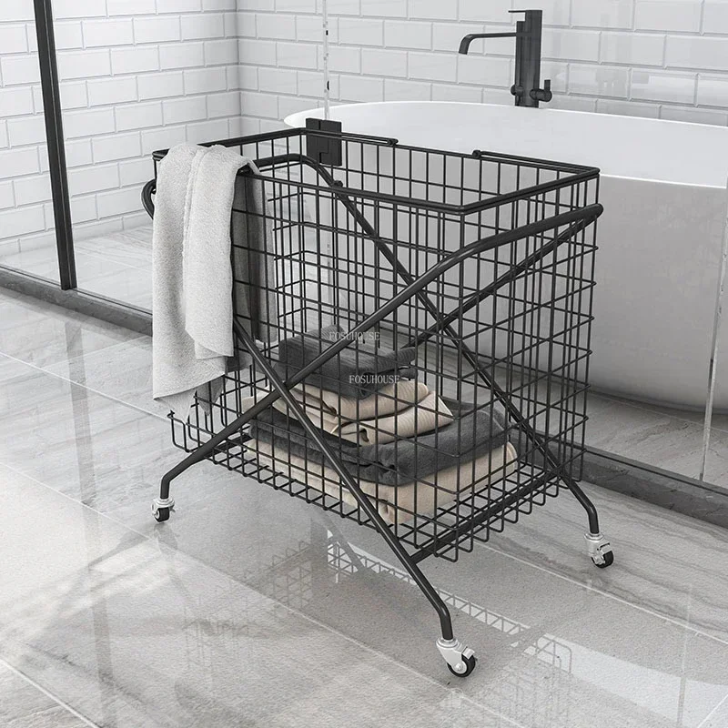 

Nordic Wrought Iron Laundry Baskets Bathroom Dirty Clothes Basket Toy Clothes Storage Basket With Wheels Household Large Basket