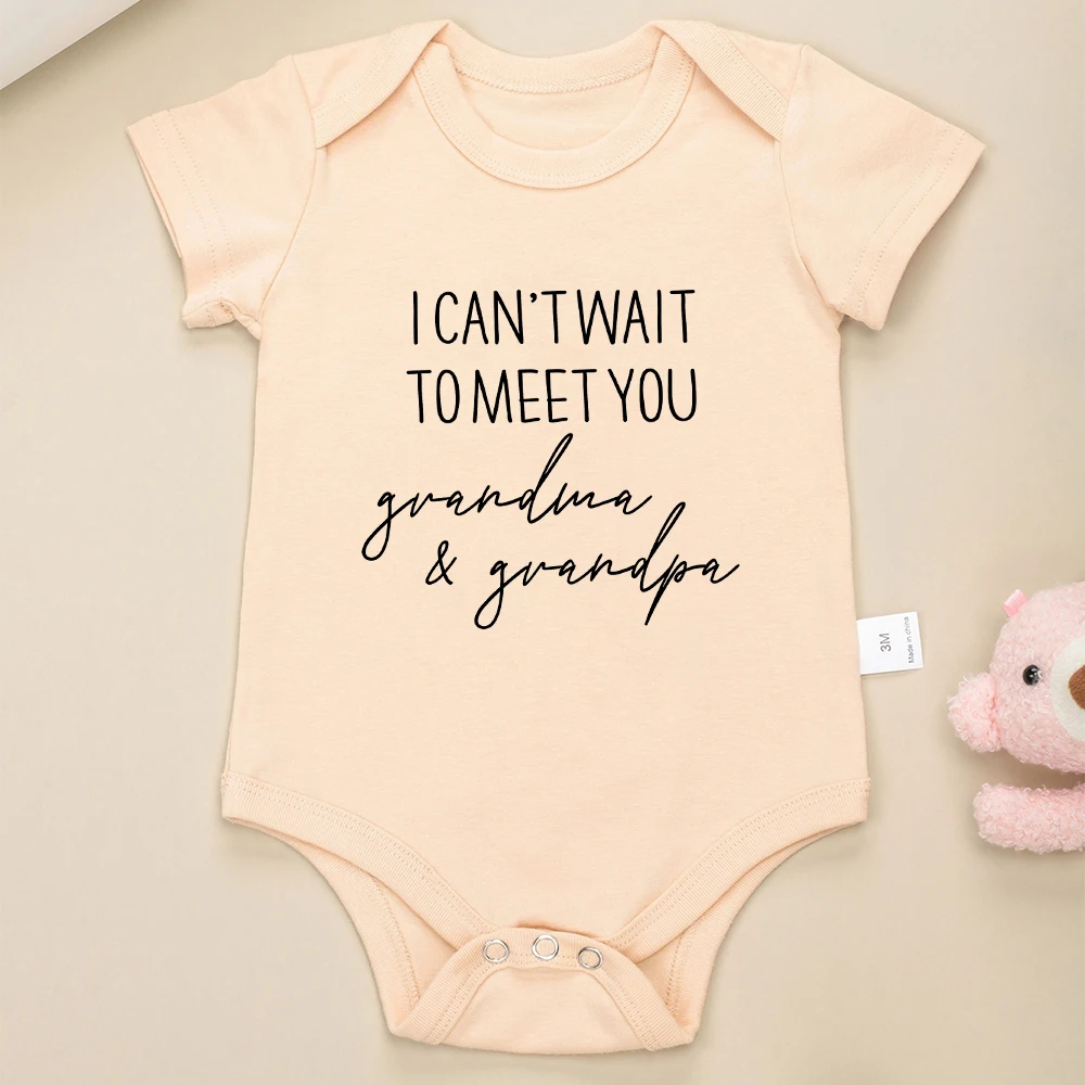 

I Can't Wait To Meet You Grandma & Grandpa Newborn Baby Boy Girl Clothes Pregnancy Announcement Cotton Infant Onesie Fine Gift