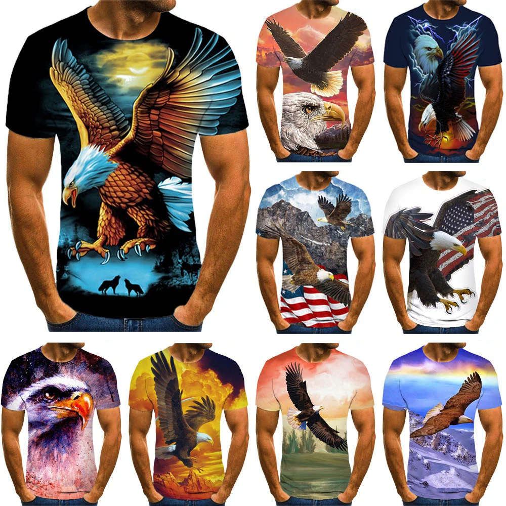 

Новинка, модная футболка с 3D принтом животных для влюбленных, для мужчин и женщин, 10 стилей, футболка с орлом, Популярная синяя цветная футболка, Забавные топы