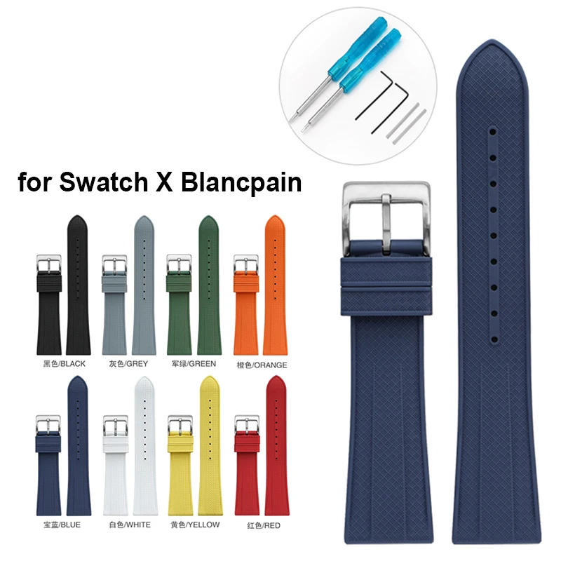 Cinturino In Gomma Fluorurata Per Swatch X Blancpain Five Oceans Uomo Donna Fifty Fathoms Impermeabile Diving Fkm Strap 22Mm Con Strumenti