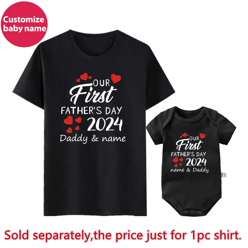 Custom Name Our First Father's Day 2024 Daddy and Daughter Son Family Match Outfits Baby Bodysuit Fathers Day Personalized Gifts 2